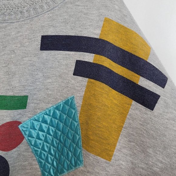 Oversize Sweatshirt Pullover Ge Retro 80s ometric Shapes Applique Couture Lady - Picture 4 of 12